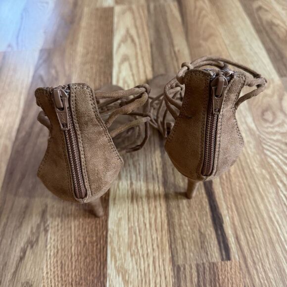 Report Women's Korina Tan Knotted Zip Up Slides Strappy Heels Sandals Size 8 - Picture 8 of 10